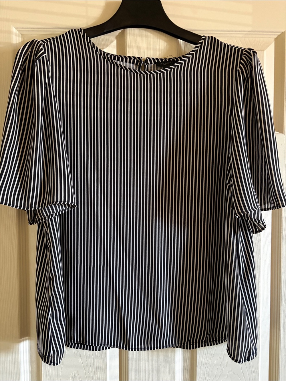 Ann Taylor Factory Black and White Vertical Stripe Blouse